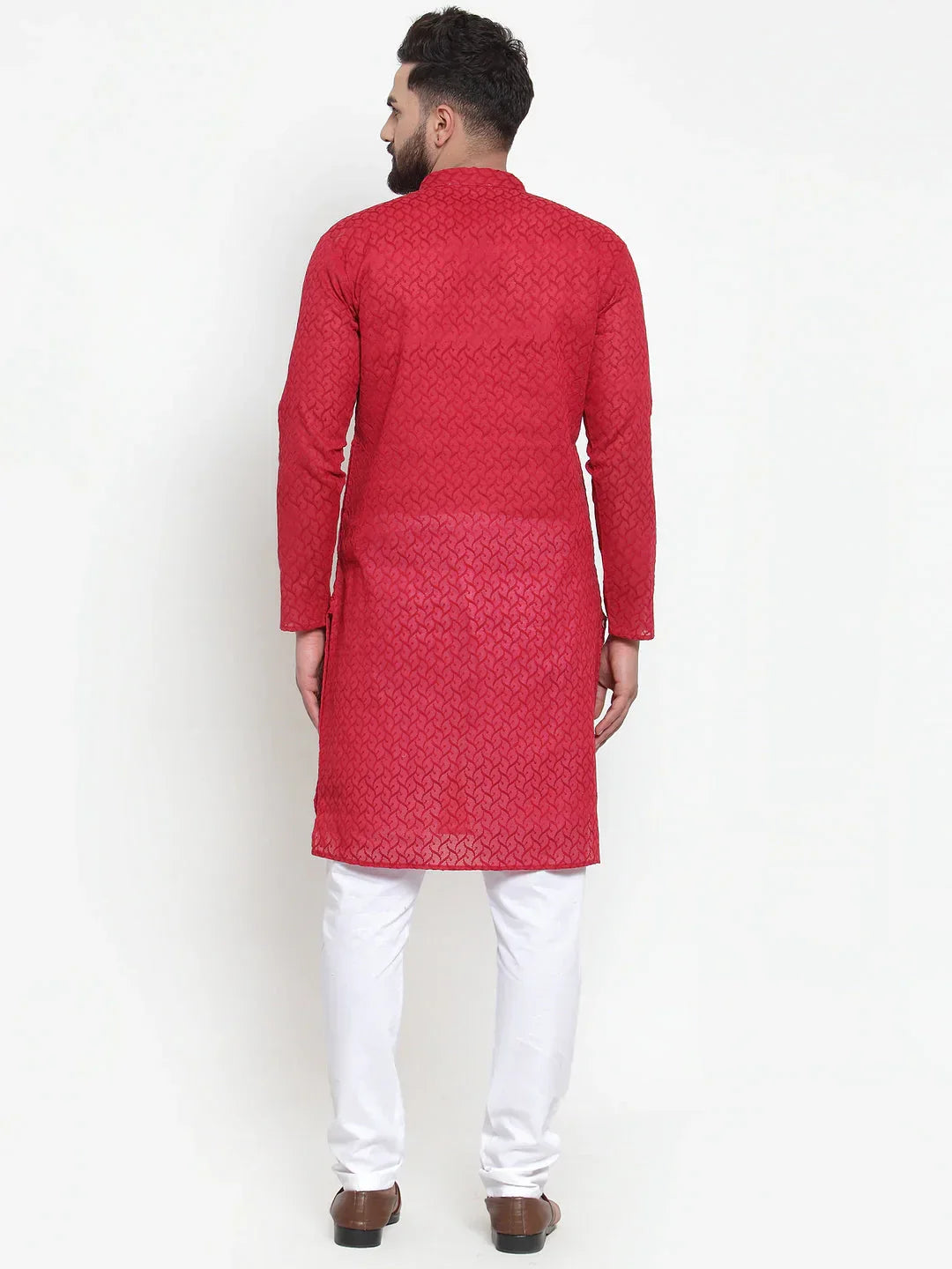 Jompers Men's Maroon Chikan Kurta with Churidar