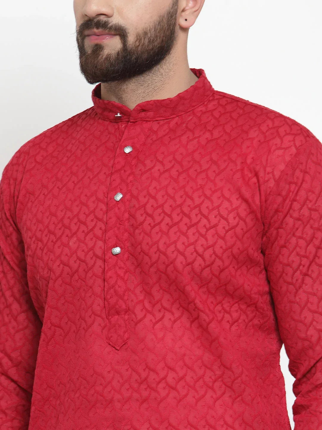 Jompers Men's Maroon Chikan Kurta Only