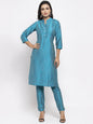 Jompers Women Blue & Green Self-Striped Kurta with Trousers