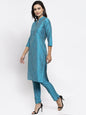 Jompers Women Blue & Green Self-Striped Kurta with Trousers