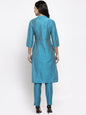 Jompers Women Blue & Green Self-Striped Kurta with Trousers