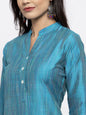 Jompers Women Blue & Green Self-Striped Kurta with Trousers