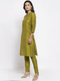 Jompers Women Green Self-Striped Kurta with Trousers