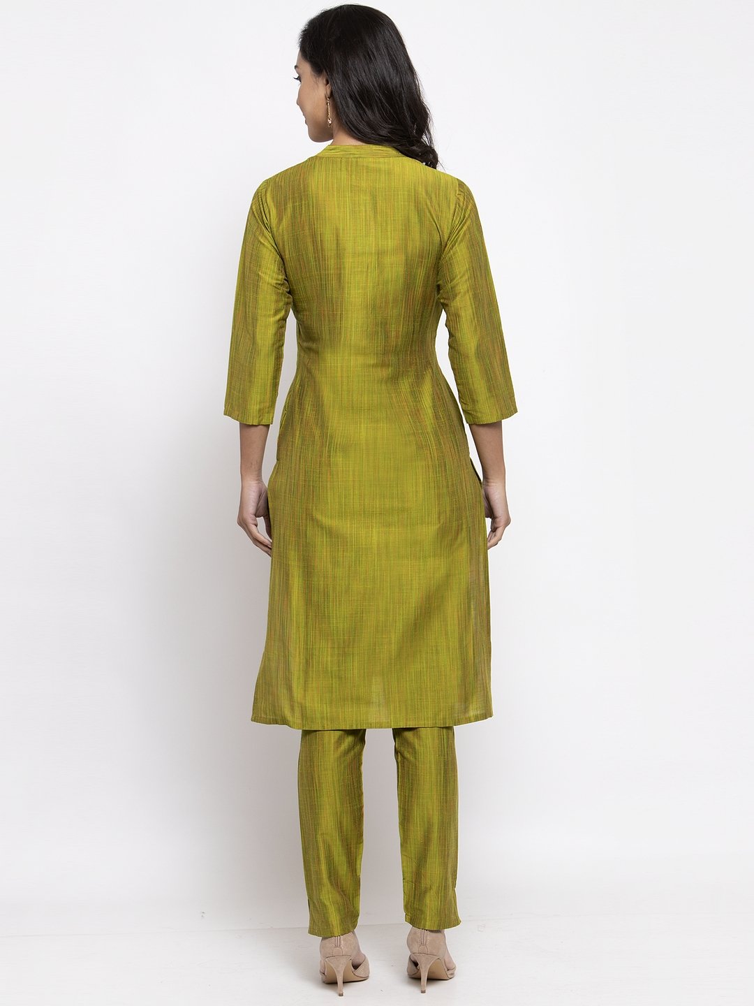 Jompers Women Green Self-Striped Kurta with Trousers