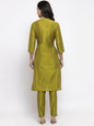 Jompers Women Green Self-Striped Kurta with Trousers