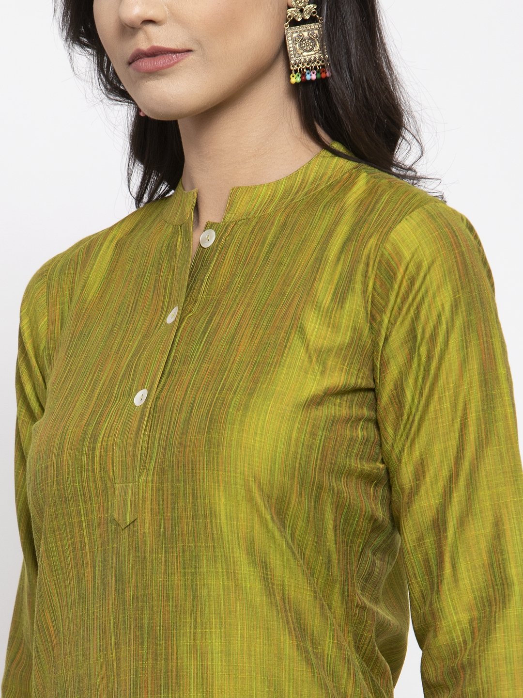 Jompers Women Green Self-Striped Kurta with Trousers
