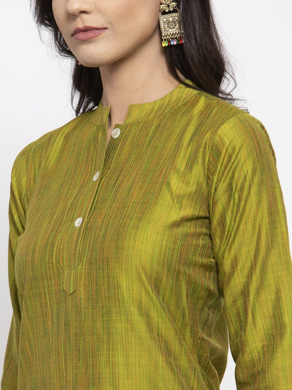 Jompers Women Green Self-Striped Kurta with Trousers