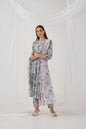 Jompers Women's Green Floral Printed Sequinned Kurta with Trousers & Dupatta & Belt