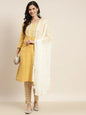 Jompers Women's Printed Gotta Patti Kurta with Trousers & Dupatta - Yellow