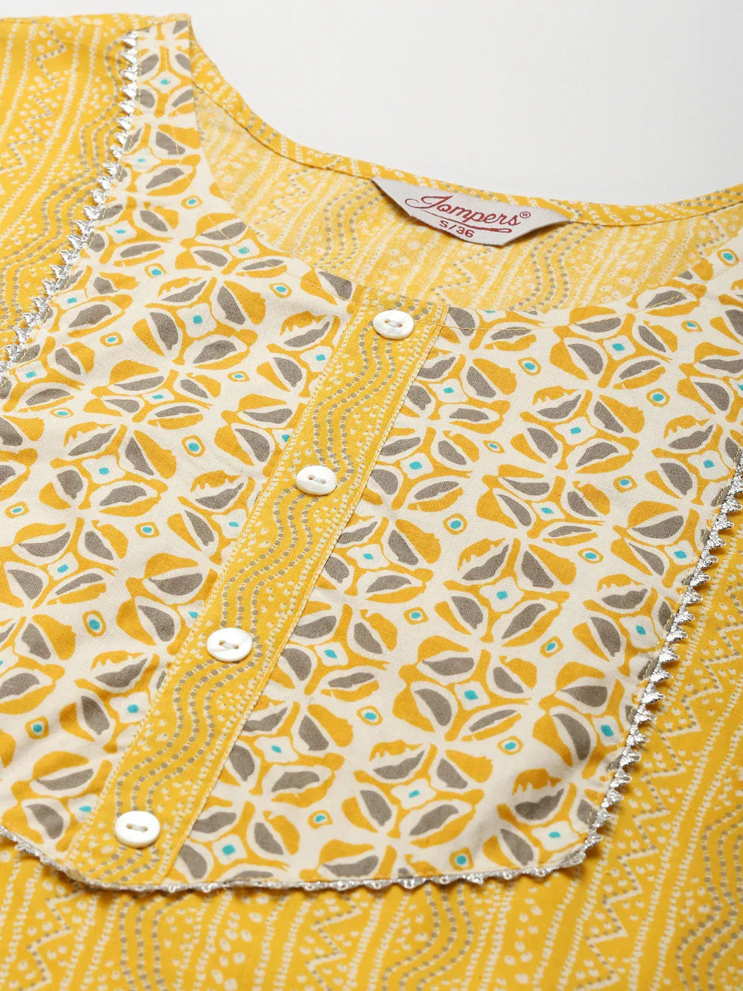 Jompers Women's Printed Gotta Patti Kurta with Trousers & Dupatta - Yellow