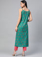 Jompers Women Rama Green & Pink Printed Straight Kurta
