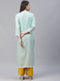 Jompers Women Blue & Off White Pure Cotton Ethnic Motifs Printed Kurta