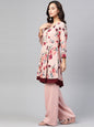 Jompers Women Peach & Maroon Floral Printed Floral Flared Kurta