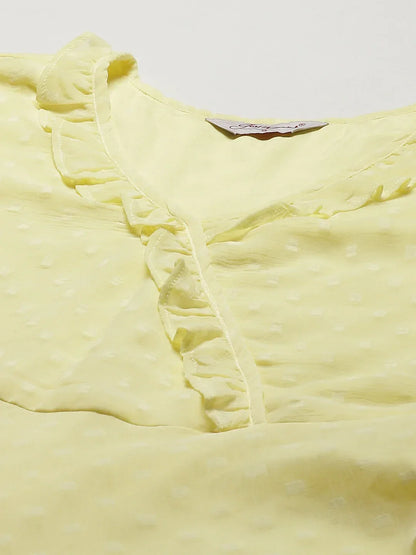 Jompers Women's Yellow Woven Design Flared Kurta