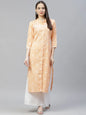 Jompers Women's Orange Ethnic Motifs Ikat Kurta with lace work
