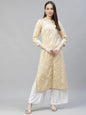 Jompers Women's Yellow Ethnic Motifs Ikat Kurta with lace work