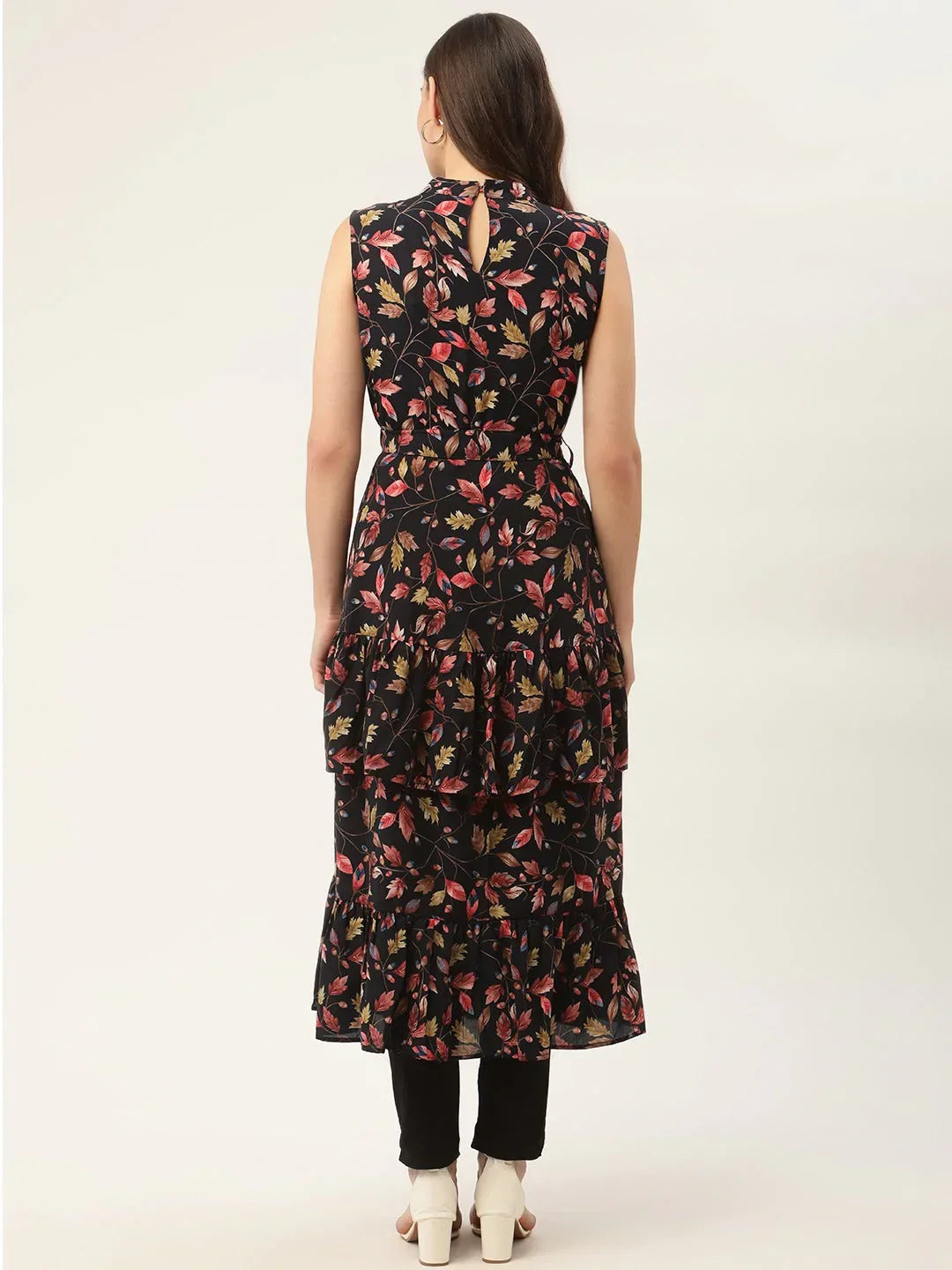 Jompers Women's Navy Blue Flared Printed kurta