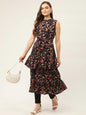 Jompers Women's Navy Blue Flared Printed kurta
