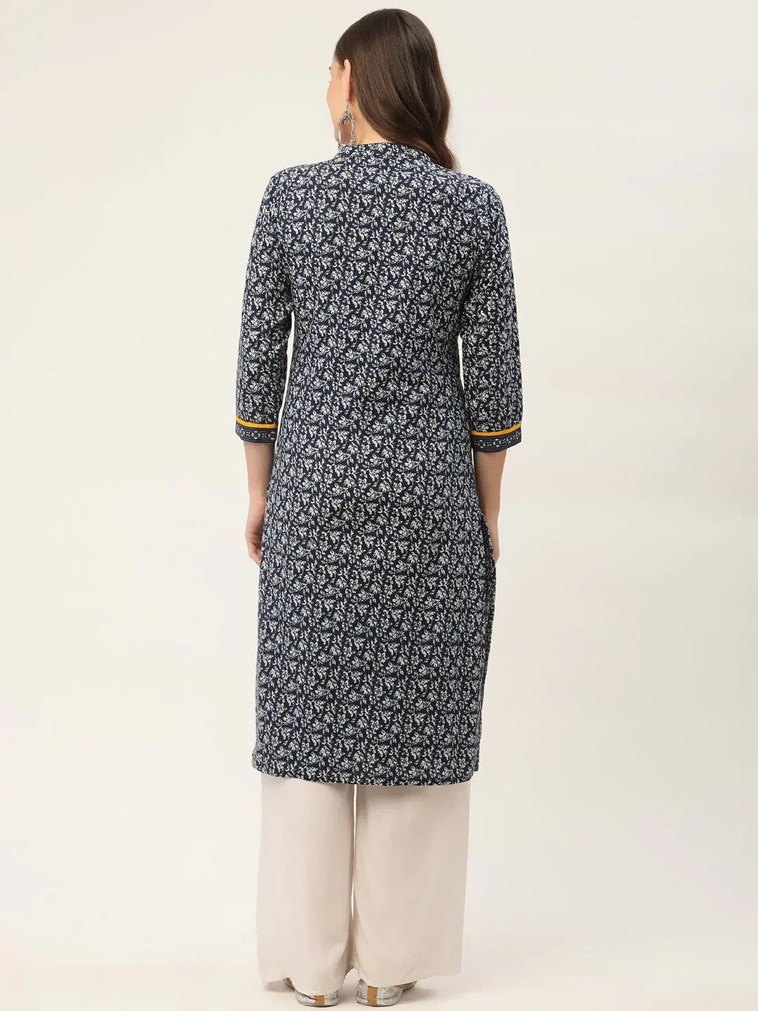 Jompers Women's Indigo Blue Printed Straight Pure Cotton Kurta