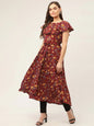 Jompers Women's Maroon Flared Printed kurta