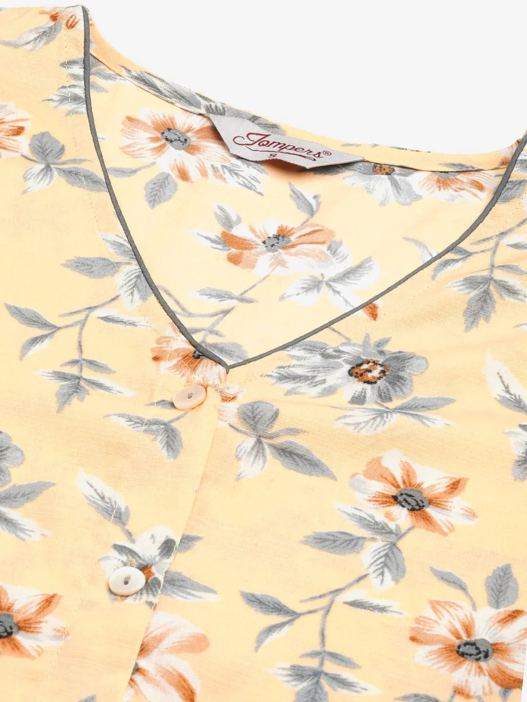 Jompers Women's Yellow and White Flared Printed kurta