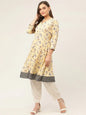 Jompers Women's Yellow and White Flared Printed kurta