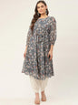 Jompers Women's Grey & White Georgette Floral Printed Kurta