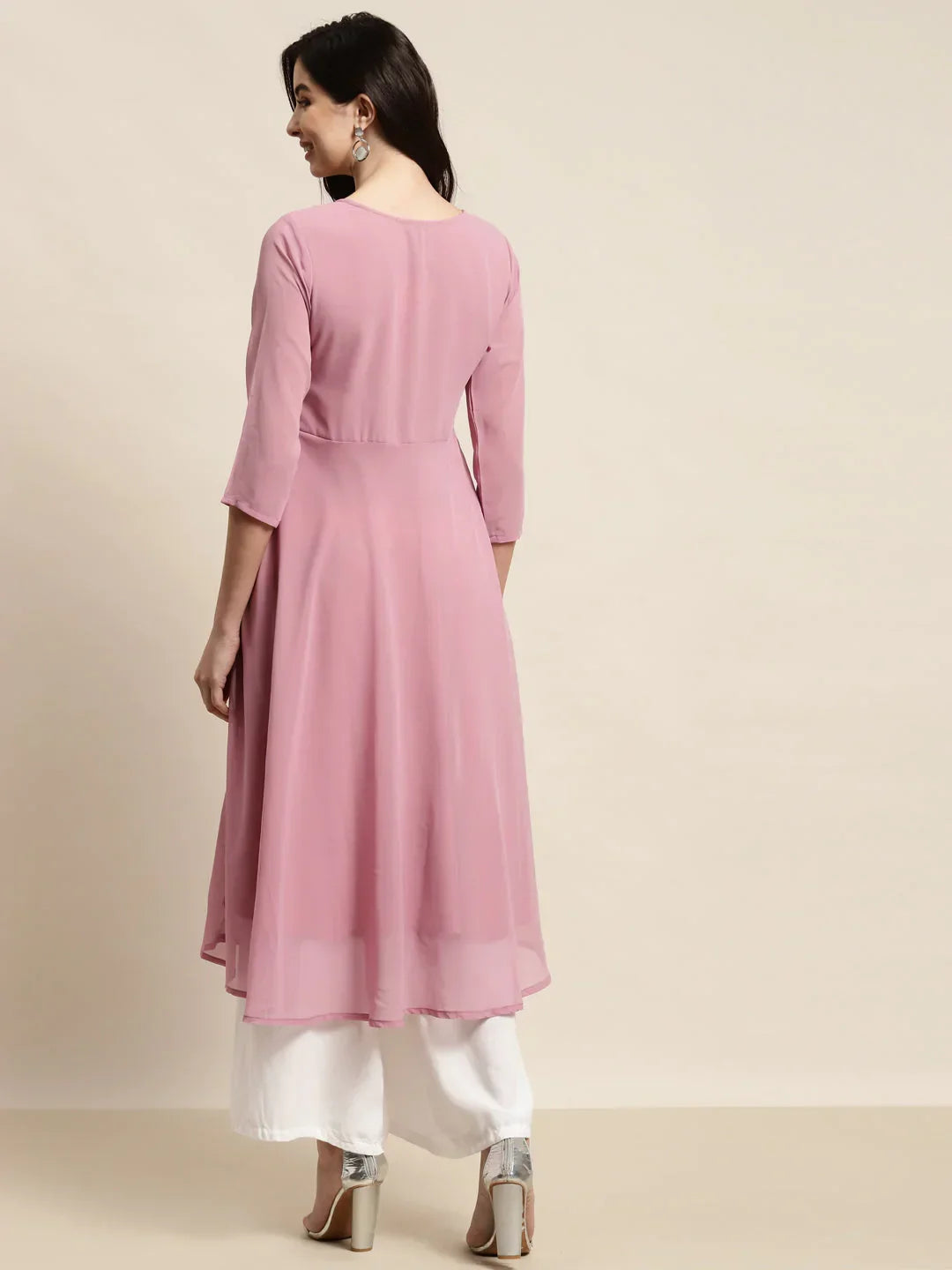 Jompers Women's Yoke Design Georgette Anarkali Kurta - Pink