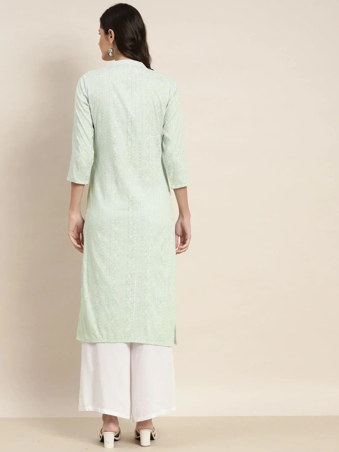 Jompers Women's Ethnic Motifs Printed Lurex Kurta - Green