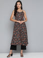 Jompers Women's Floral Printed Floral Georgette Kurta - Black