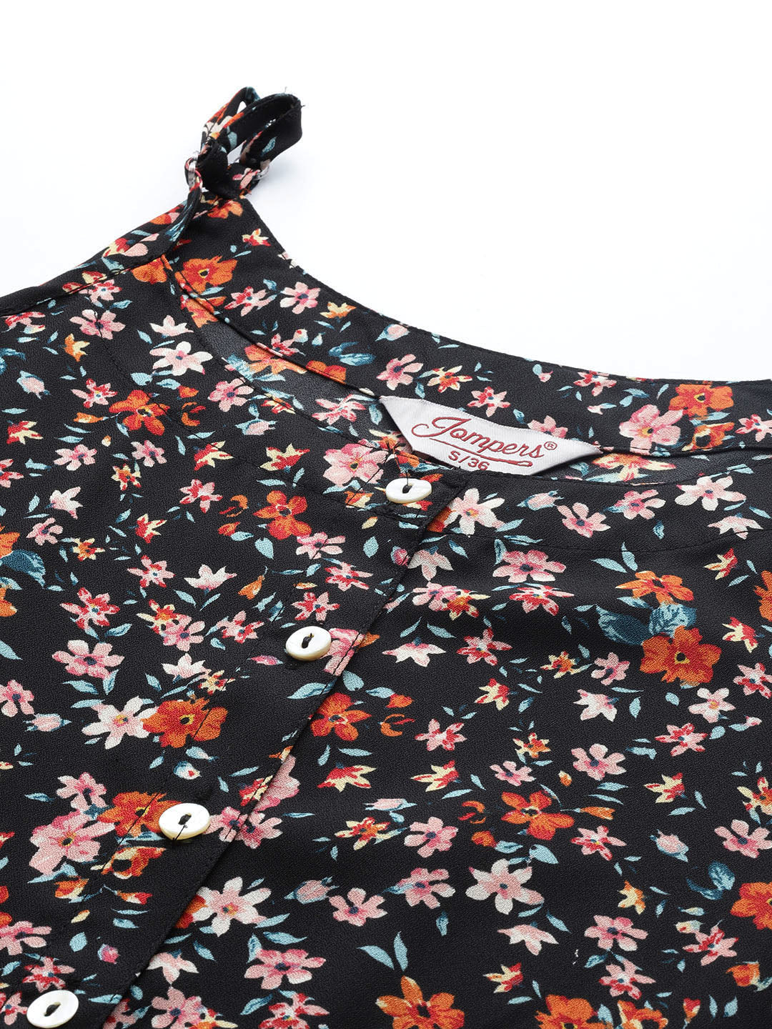 Jompers Women's Floral Printed Floral Georgette Kurta - Black
