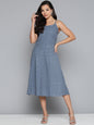 Jompers Women's Grey Floral Sequin Embroidered A-Line Midi Dress - Grey