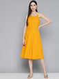 Jompers Women's Mustard Floral Sequin Embroidered A-Line Midi Dress - Mustard