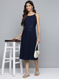 Jompers Women's Navy Floral Sequin Embroidered A-Line Midi Dress