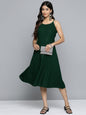Jompers Women's Olive Floral Sequin Embroidered A-Line Midi Dress