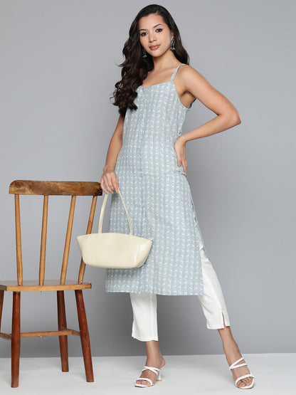 Jompers Women's Floral Printed Blue Kurta - Blue