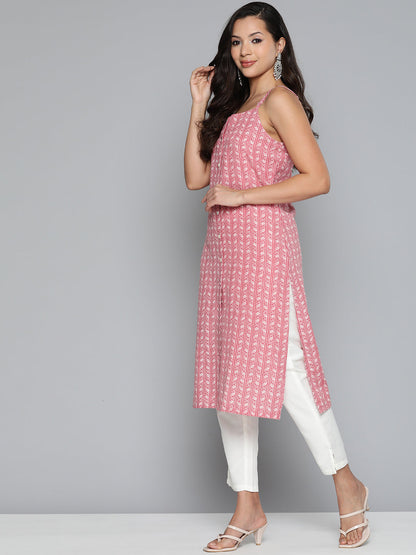 Jompers Women's Floral Printed Red Kurta - Red