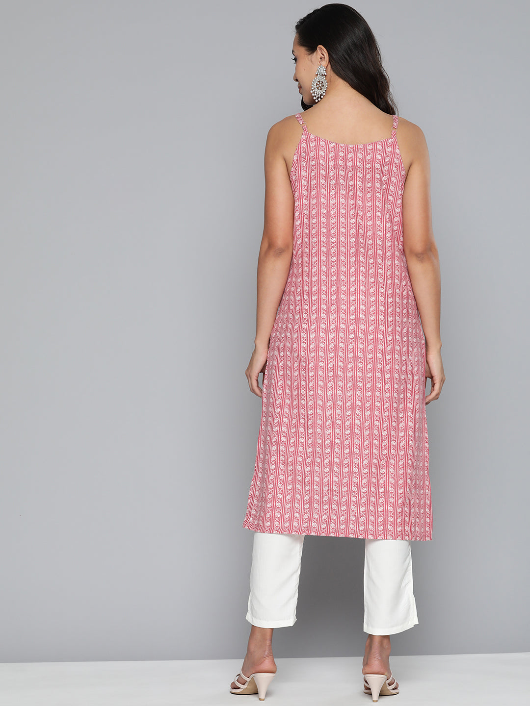 Jompers Women's Floral Printed Red Kurta - Red