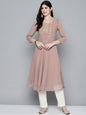 Jompers Women's Embroidered yok flared georgette kurta - Brown