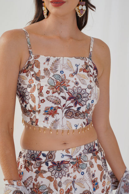 Jompers Women's Printed Beads & Stones Ready to Wear Lehenga & Blouse With Dupatta - Ivory