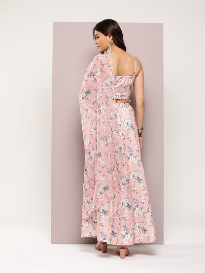 Jompers Women's Crystal Beads Work Printed Lehenga choli with dupatta - Peach