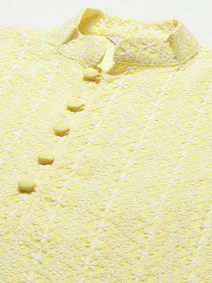 Jompers Men's Yellow Embroidered Kurta Only
