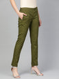 Jompers Women Olive Green Smart Slim Fit Solid Regular Trousers