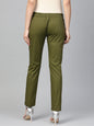 Jompers Women Olive Green Smart Slim Fit Solid Regular Trousers