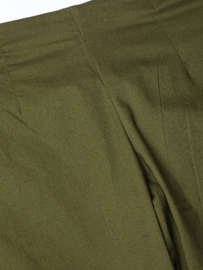 Jompers Women Olive Green Smart Slim Fit Solid Regular Trousers