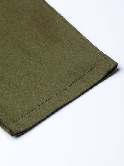 Jompers Women Olive Green Smart Slim Fit Solid Regular Trousers