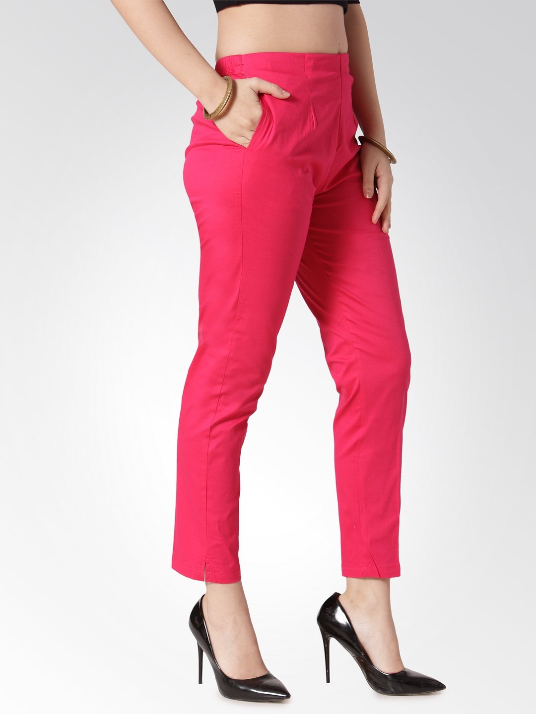 Jompers Women Pink Smart Slim Fit Solid Regular Trousers