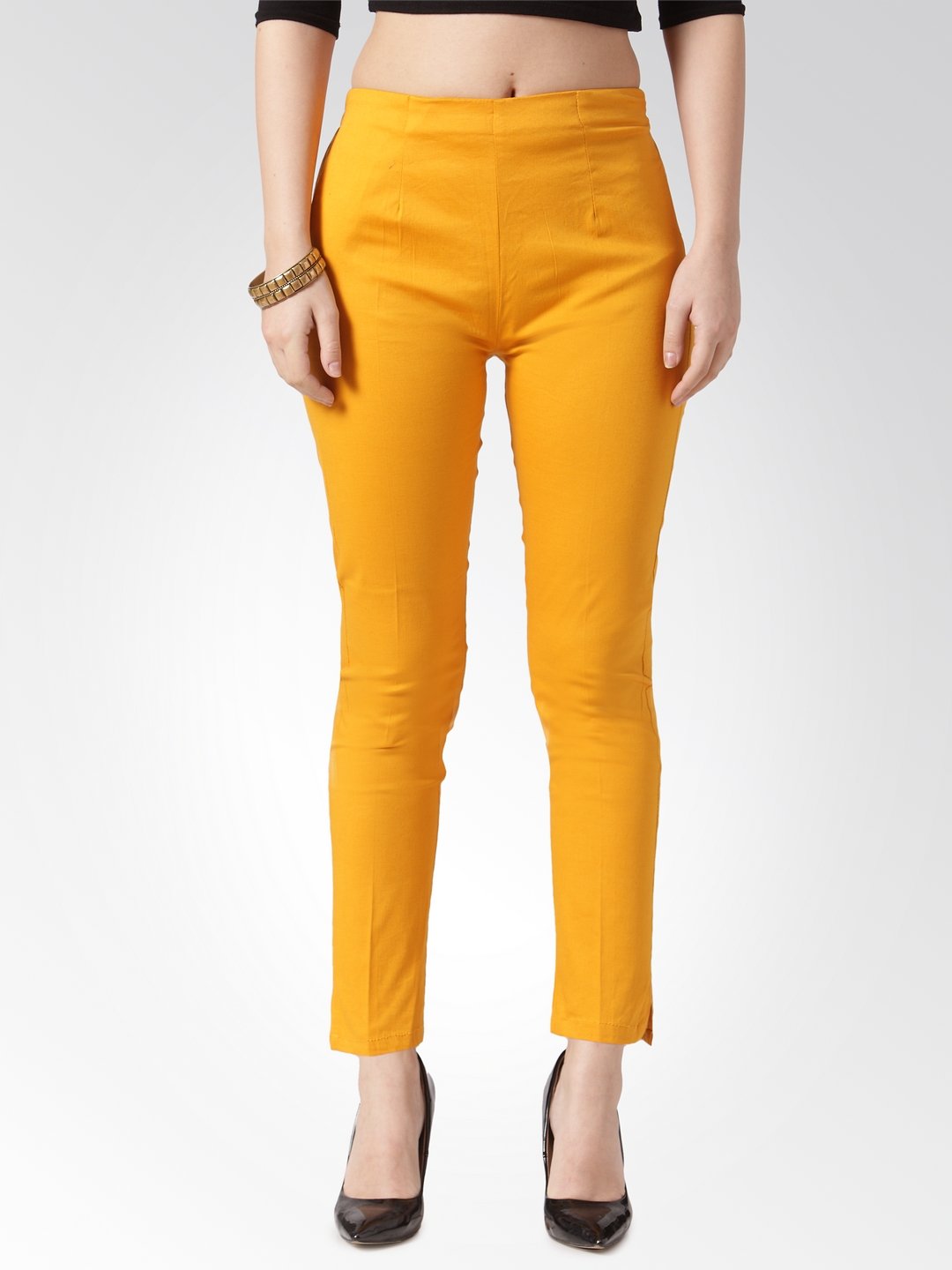 Jompers Women Mustard Smart Slim Fit Solid Regular Trousers ( Yellow )