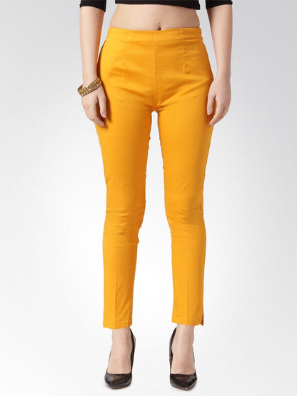 Jompers Women Mustard Smart Slim Fit Solid Regular Trousers ( Yellow )