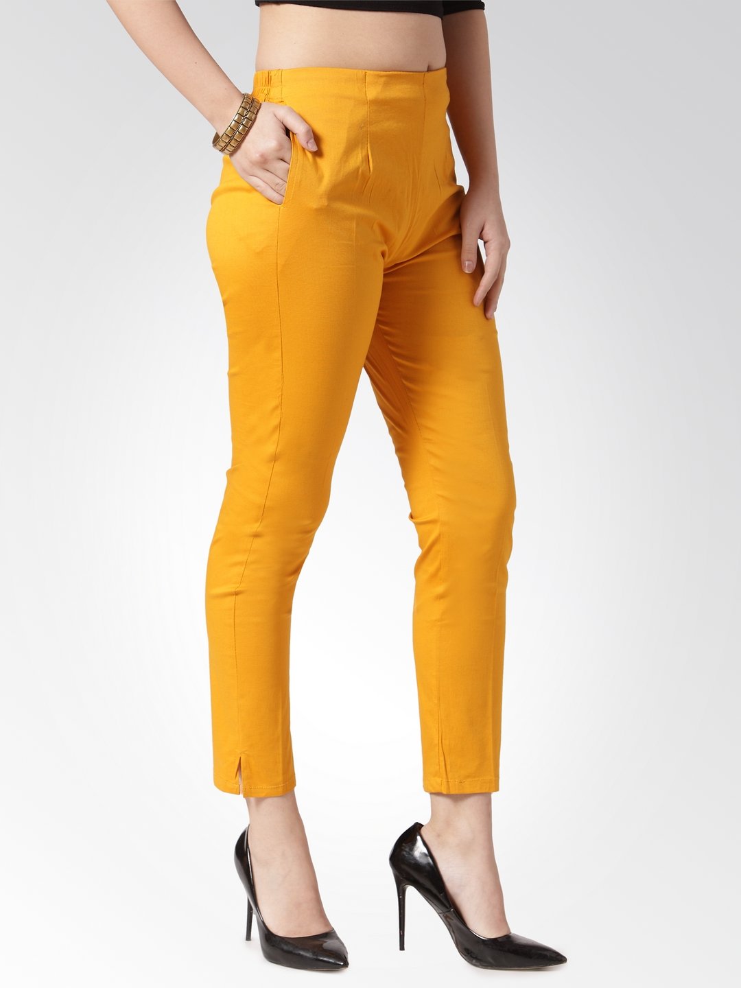 Jompers Women Mustard Smart Slim Fit Solid Regular Trousers ( Yellow )